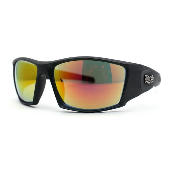 Locs Color Mirror Sport Biker Style Wrap Around Matte Black Sunglasses Orange Mirror