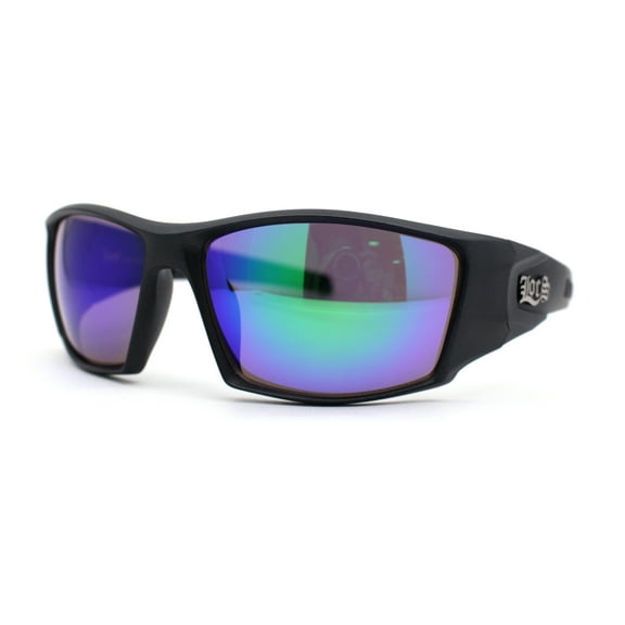 Locs Color Mirror Sport Biker Style Wrap Around Matte Black Sunglasses Teal Mirror