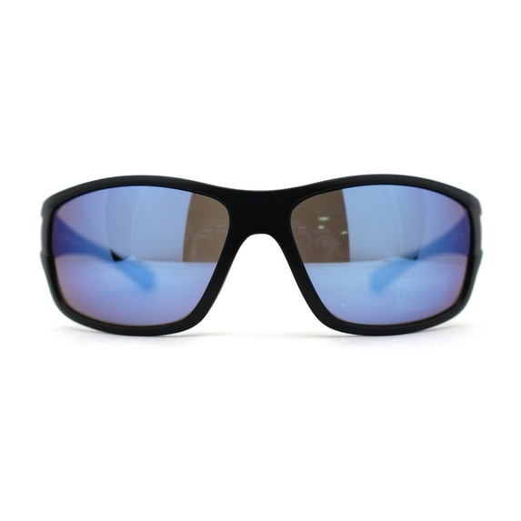 Locs Color Mirror Wrap Biker Mens Sunglasses Black Blue Mirror