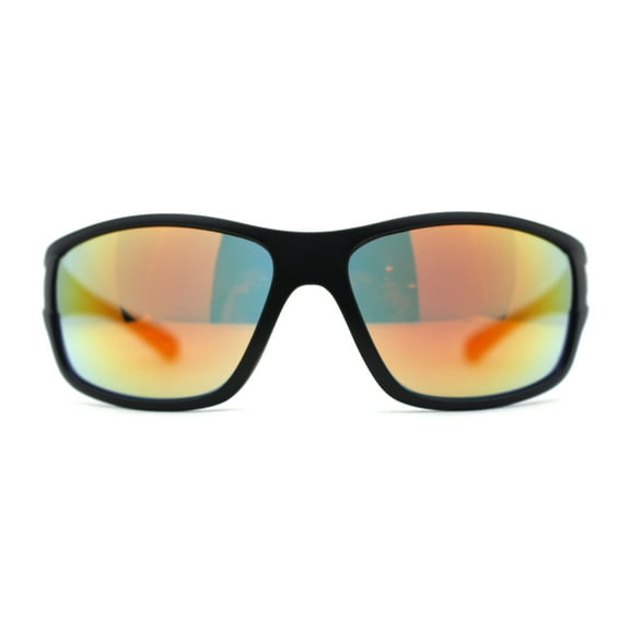 Locs Color Mirror Wrap Biker Mens Sunglasses Black Red Orange Mirror