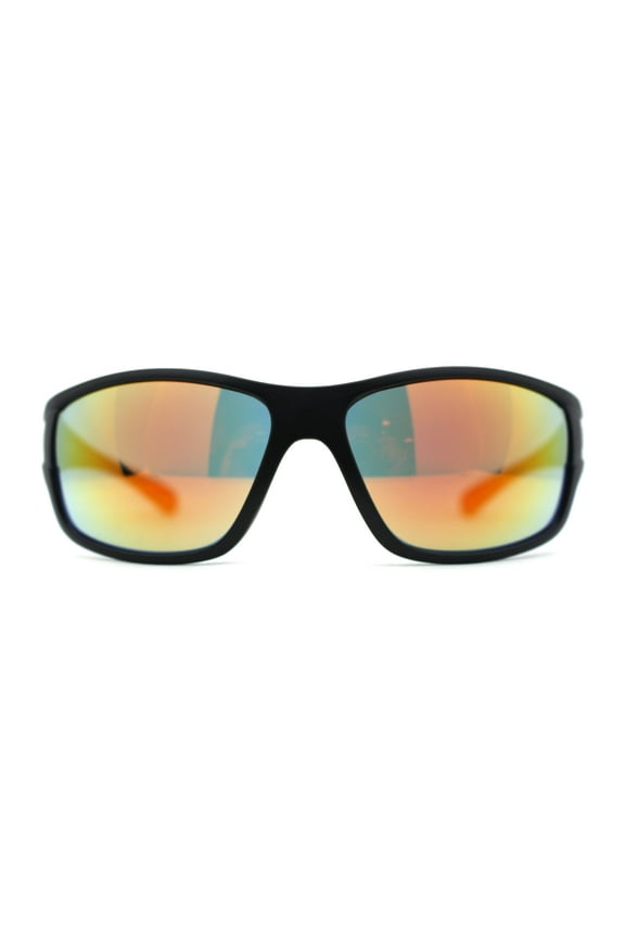 Color Mirror Wrap Biker Mens Sunglasses Black Red Orange Mirror