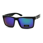 Locs Colored Reflective Black Rectangular Gangster Hardcore Sunglasses Teal Mirror