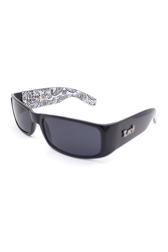 Locs Gangster Bandana Print Arm Classic Rectangular Cholo Sunglasses White Bandana