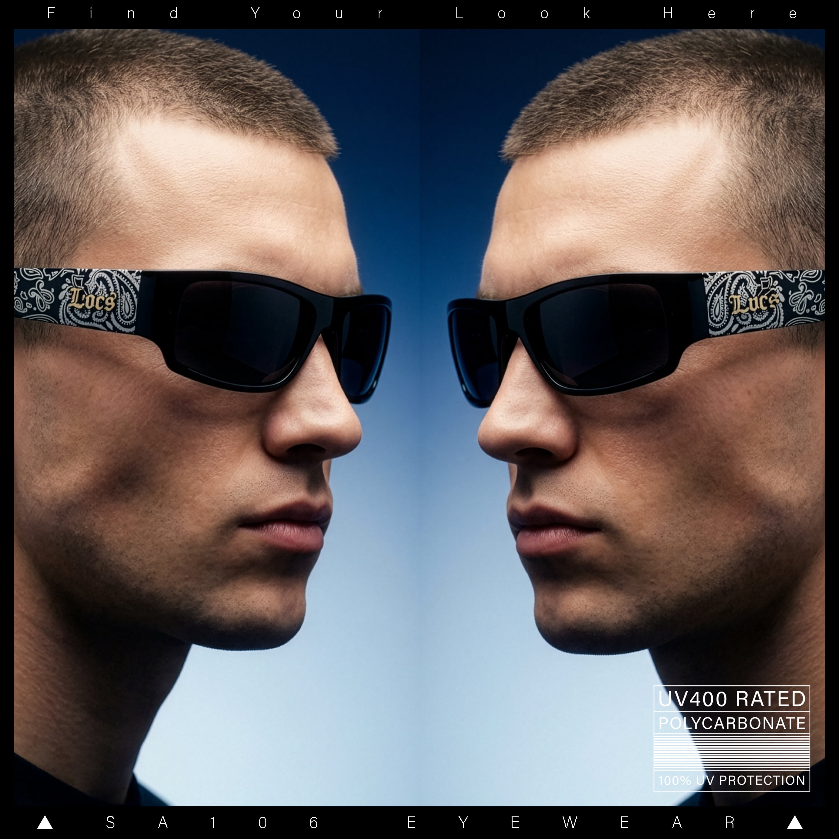 SA106 Locs Mad Dog Rectangle Sunglasses, Dark Black, Narrow Frame