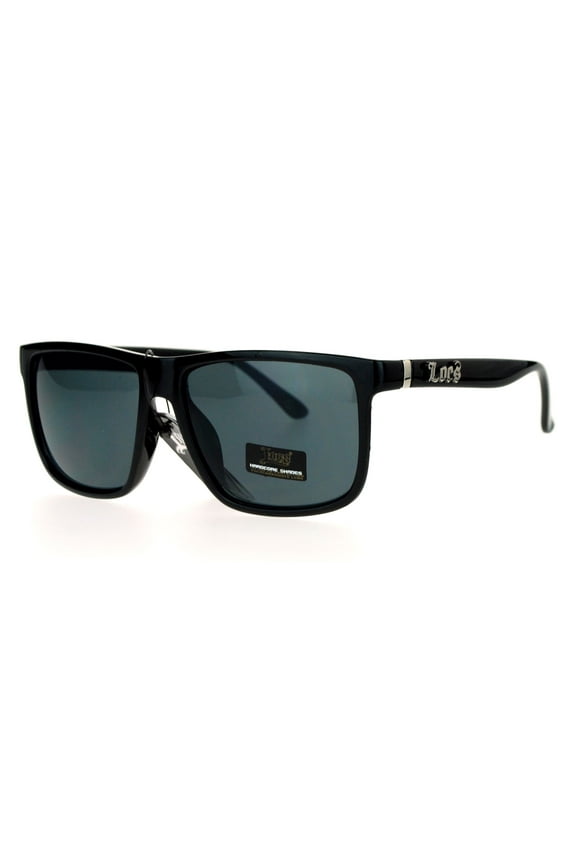 Gangster Oversized Rectangular Horn Rim Sunglasses All Black, mens