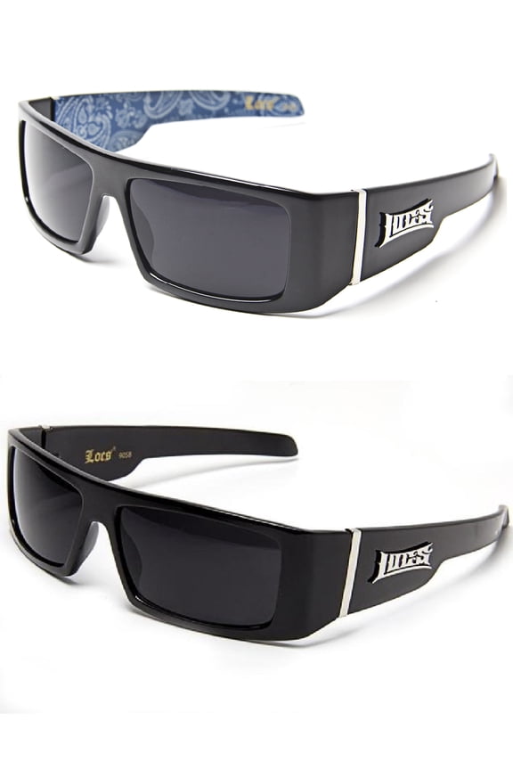 Hardcore 2 Pack 1- Black & 1- Black w/Blue Bandana Sunglasses Free Shipping