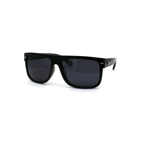 Locs Hipster Gangster Hardcore Flat Top Horn Rim Sunglasses Shiny Black