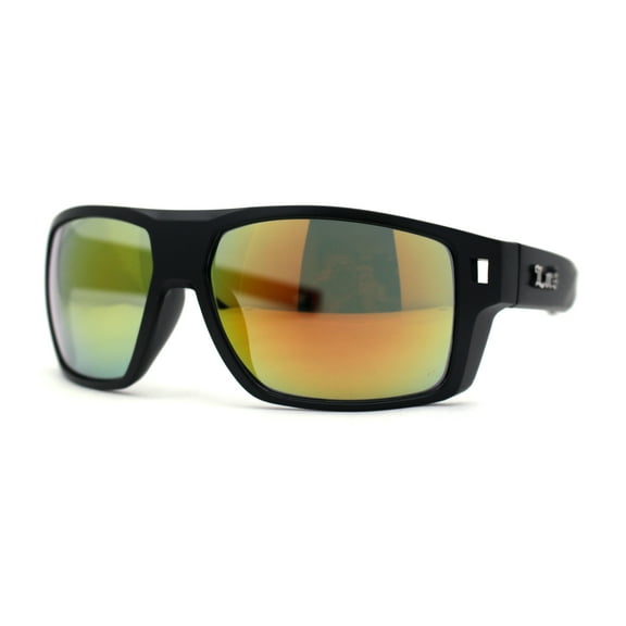 Locs Large Wrap Rectangle Color Mirror Gangster Plastic Sunglasses Black Orange Mirror