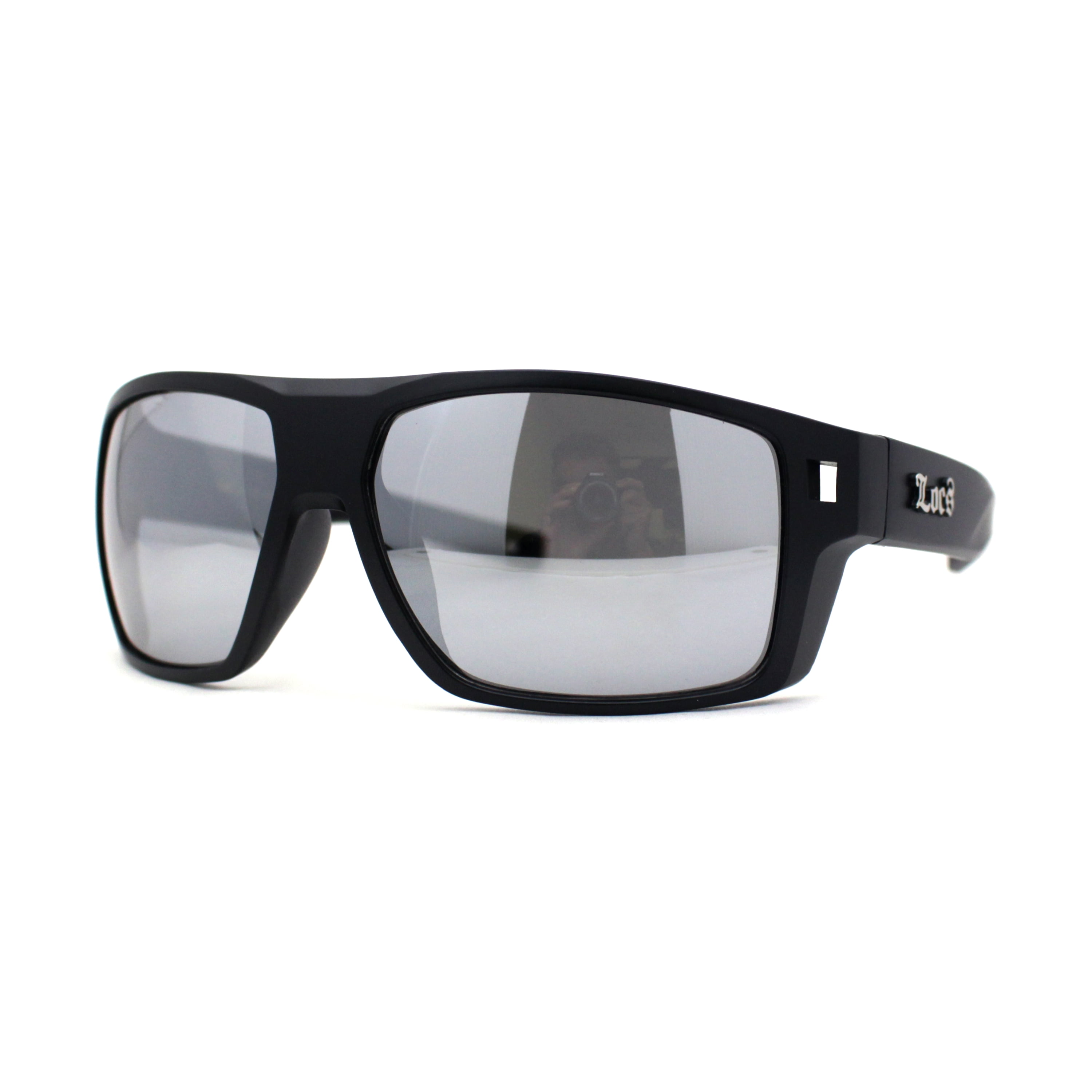 Locs Large Wrap Rectangle Color Mirror Gangster Plastic Sunglasses Black Silver Mirror 7541