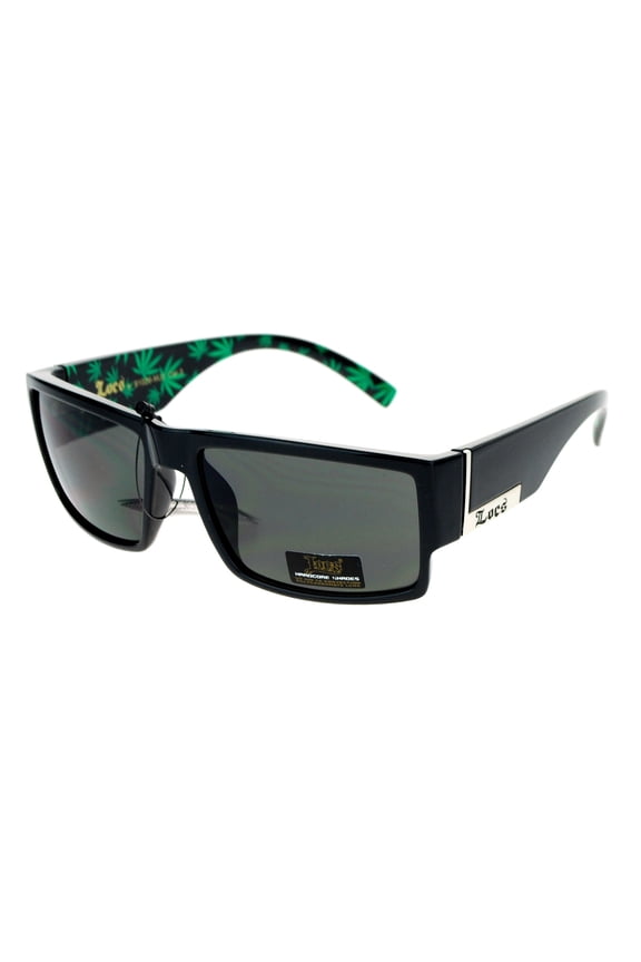marijuana pot leaf print rectangular mad dog sunglasses green
