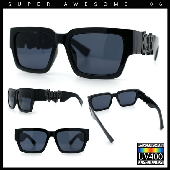 Locs Mens Bold Gothic Logo Thick Arm Horn Rim Gangster All Black Sunglasses [57mm] Black Gunmetal