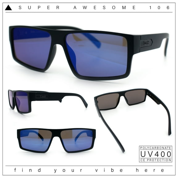 Locs Mens Color Mirror Flat Top Gangster Plastic Rectangle Sunglasses Blue Mirror