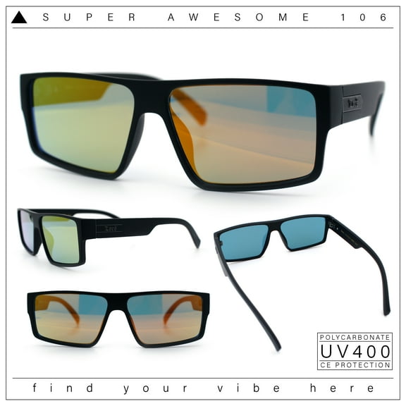Locs Mens Color Mirror Flat Top Gangster Plastic Rectangle Sunglasses Orange Mirror