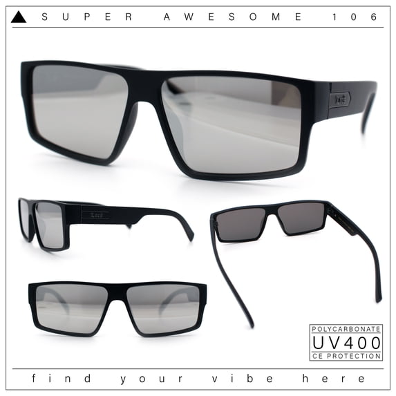Locs Mens Color Mirror Flat Top Gangster Plastic Rectangle Sunglasses Silver Mirror