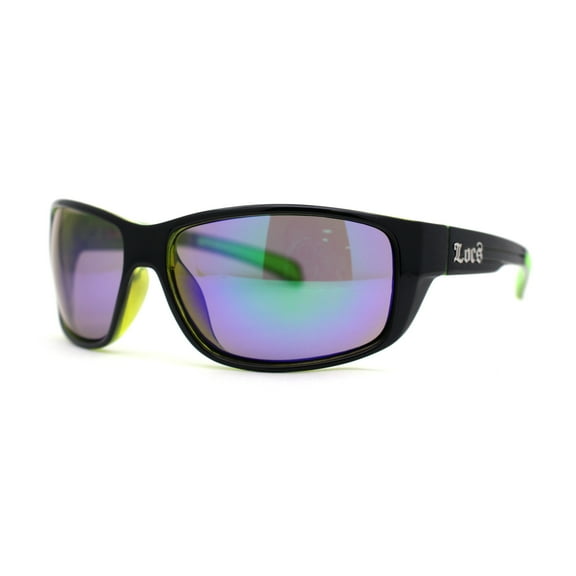 Locs Mens Color Mirror Wrap Rectangle Gangster Sport Sunglasses Black Green Teal Mirror