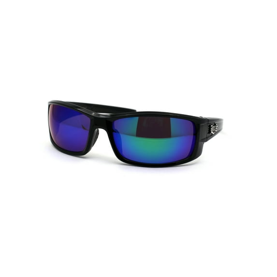 Locs Mens Rectangular Warp Gangster Cholo Sunglasses Black Teal Mirror