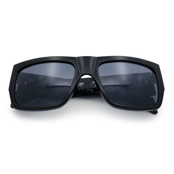 Locs Mens Skull Pattern Arm Thick Temple Rectangle Gangster Sunglasses Shiny Black - Dark Skull