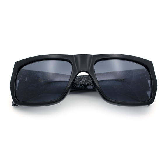 Locs Mens Skull Pattern Arm Thick Temple Rectangle Gangster Sunglasses Shiny Black - Light Skull