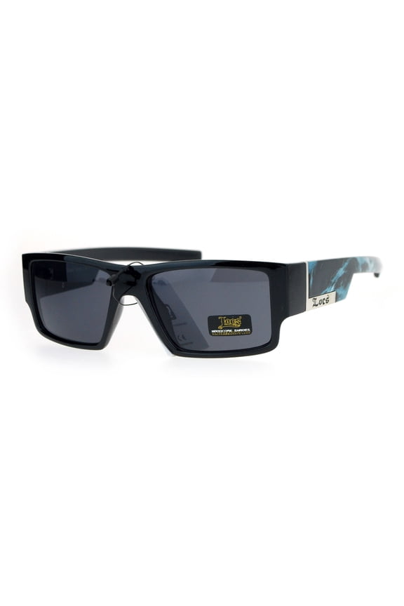 Locs Mens Squared Rectangular Sharp Edge Warp Biker Gangster Sunglasses Blue Marble