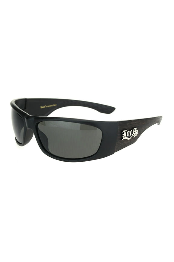 Locs Mens Warp Biker All Black Gangster Cholo Plastic Woodgrain Arm Sunglasses