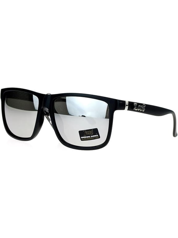 Mirror Lens Gangster Oversized Rectangular horned Sunglasses Silver