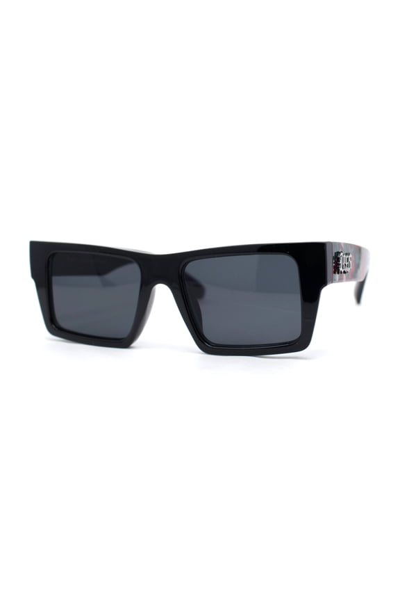 Locs Paint Splatter Arm Squared Rectangular Horn Rim Plastic Gangster Sunglasses Red Green