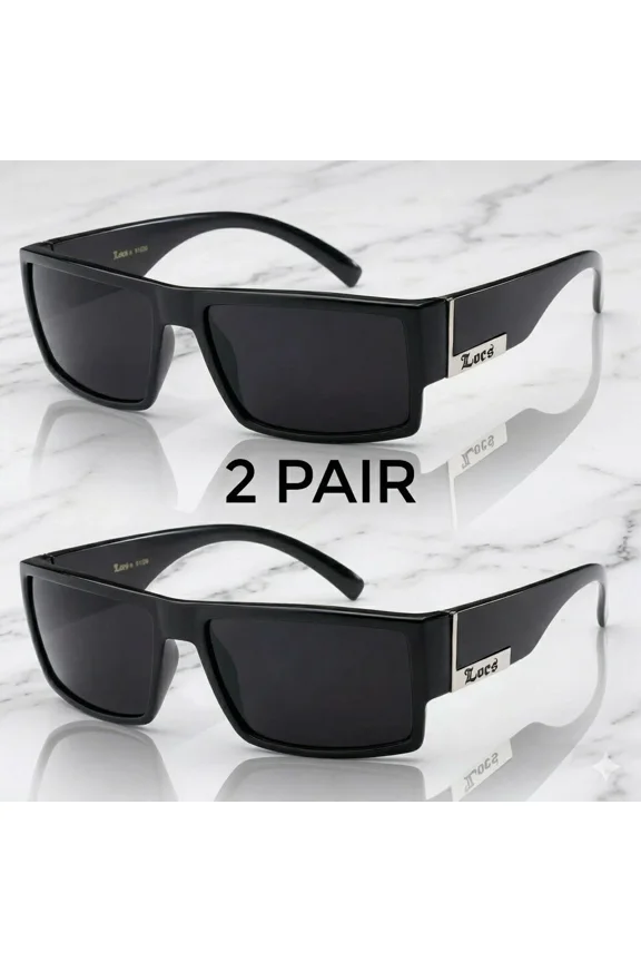 Locs Rectangular Lowrider Biker Flat Top Large Frame UV400 Men's Sunglasses