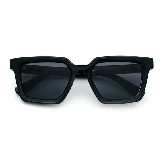 Locs Retro Beveled Frame Horn Rim Rectangle Gangster Sunglasses Black Clear - Black