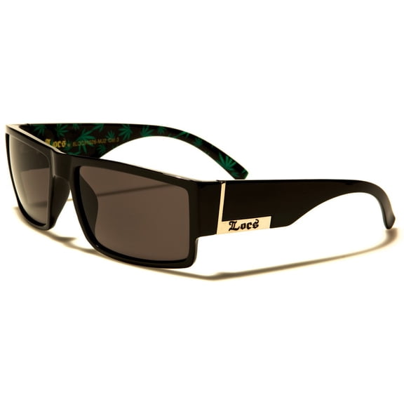 Locs Sturdy & Durable Unisex Cannabis Leaf Pattern Rectangular Flat Top Full-Rim Sunglasses, Black, 1 Pair