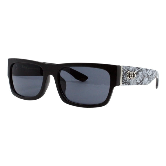 Locs Sunglasses Hardcore Shades Matte Black Rectangular Skull Graffiti Art UV400