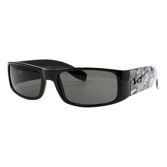 Locs Sunglasses Hardcore Shades Men's Black Rectangle Graffiti Skull Tattoo Art