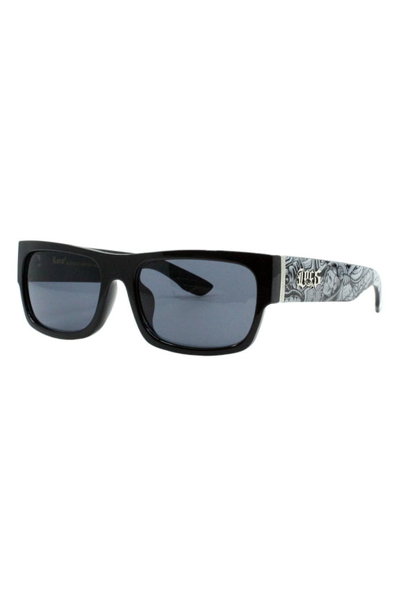 Sunglasses Hardcore Shades Shiny Black Rectangular Skull Graffiti Art UV400