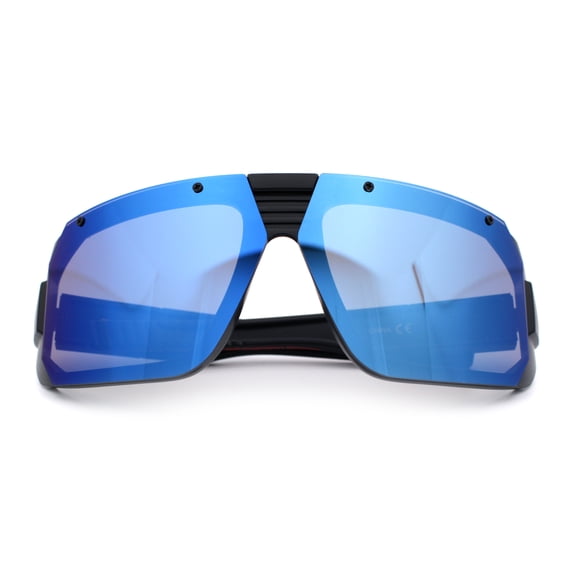 Locs USA Flag Oversized Wrap Around Gangster Plastic Biker Sunglasses [Matte Black - Blue Mirror]