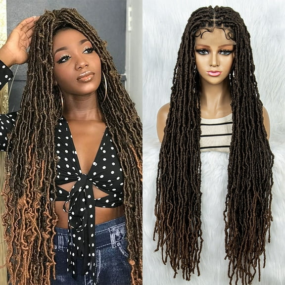 Locs Wigs 36 Inches Full Double Lace Square Knotless Dreadlock Braiding Wig with Baby Hair for Black Women Synthetic Lace Frontal Long Cornrow Box Braided Wigs (1B/30 Color)