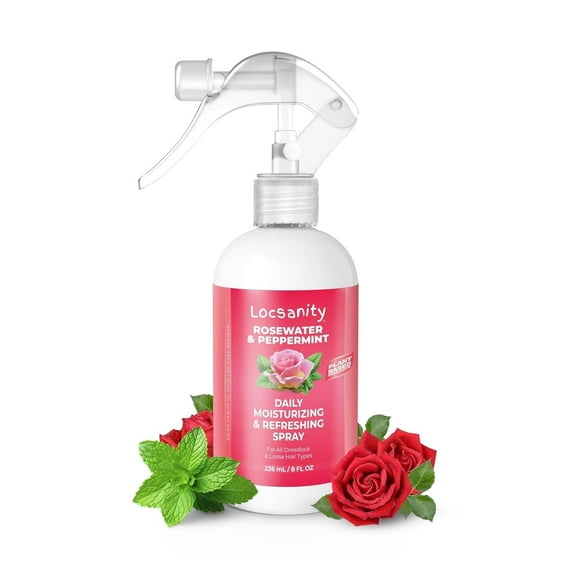 Locsanity Daily Moisturizing Refreshing Spray for Locs, Dreadlocks- Rose Water and Peppermint Hair Scalp Moisturizer 8 fl oz