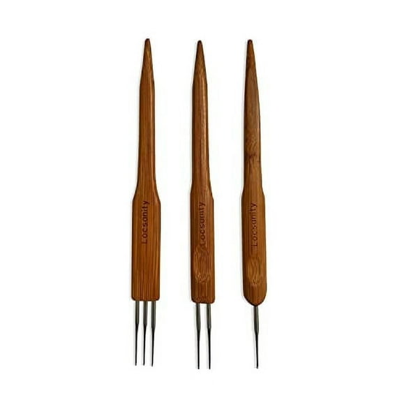 Locsanity Dreadlocks Crochet Needle Set - Single, Double & Triple Tapered Crochet Hook for Locs, Bamboo Handle Interlocking & Maintenance Tool