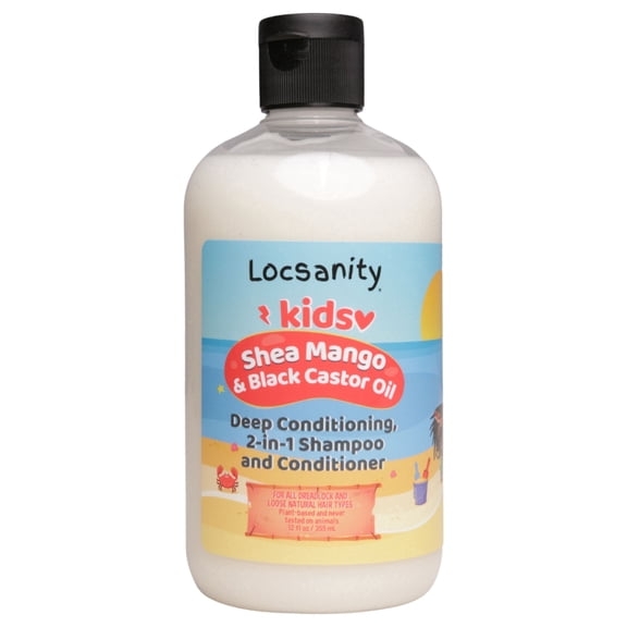 Locsanity Zero Lather Kids 2-in-1 Hair Cleanser & Conditioner with Shea Butter, Mango Butter & Black Castor Oil, Mango, 12 fl oz