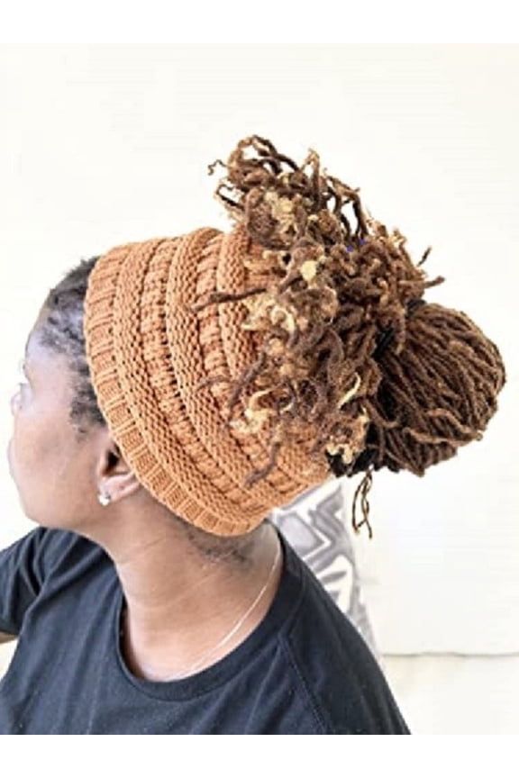 Satin Lined Knit Winter Headband Beanie - Dreadlocks, Locs, Sisterlocks, Loose Natural Hair (White)