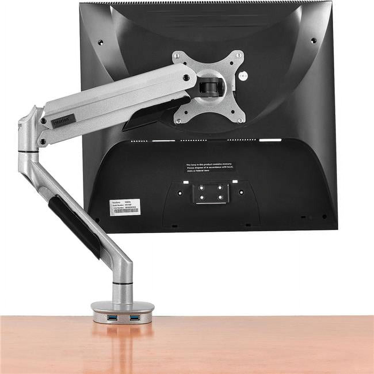 Silver Aluminum Single Monitor Desk Mount with USB Ports