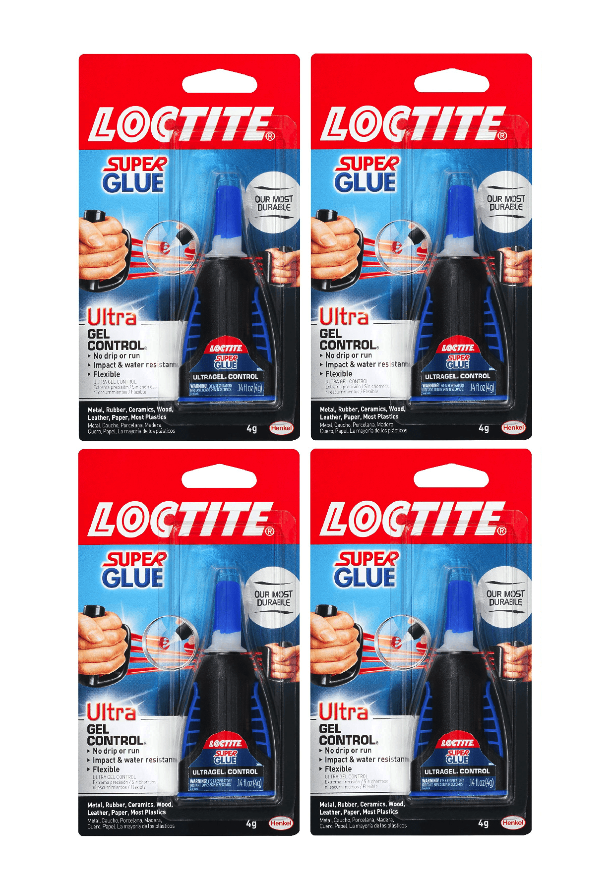 Loctite 2002988 Super Glue Control Gel and Ultra Liquid 4 G Bottles 4 Pack