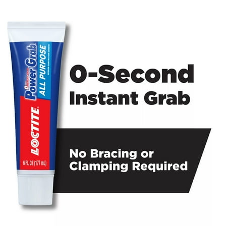 Loctite Power Grab Construction Adhesive All Purpose, Pack of 1, White 6 fl oz Tube
