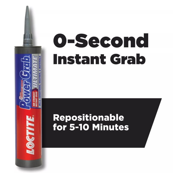 Loctite Power Grab Construction Adhesive Ultimate, Pack of 1, White 9 fl oz Cartridge