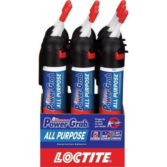 Loctite Power Grab Express All Purpose Construction Adhesive, Versatile Construction Glue for Cement, Tile, Wall & More - 7.5 fl oz, 9 Pressure Pack