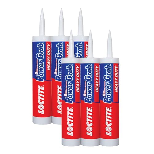Loctite Power Grab Express Heavy Duty Construction Adhesive, 9 fl oz Cartridge, 6 Pack - Versatile Construction Glue for Wood, Wall, Tile, Foam Board & More