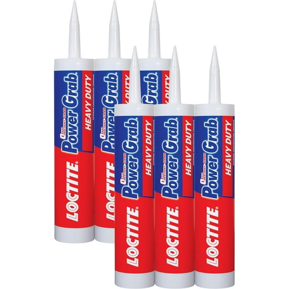 Loctite Power Grab Express Heavy Duty Construction Adhesive, Versatile Construction Glue for Wood, Wall, Tile, Foam Board & More - 9 fl oz Cartridge, Pack of 6