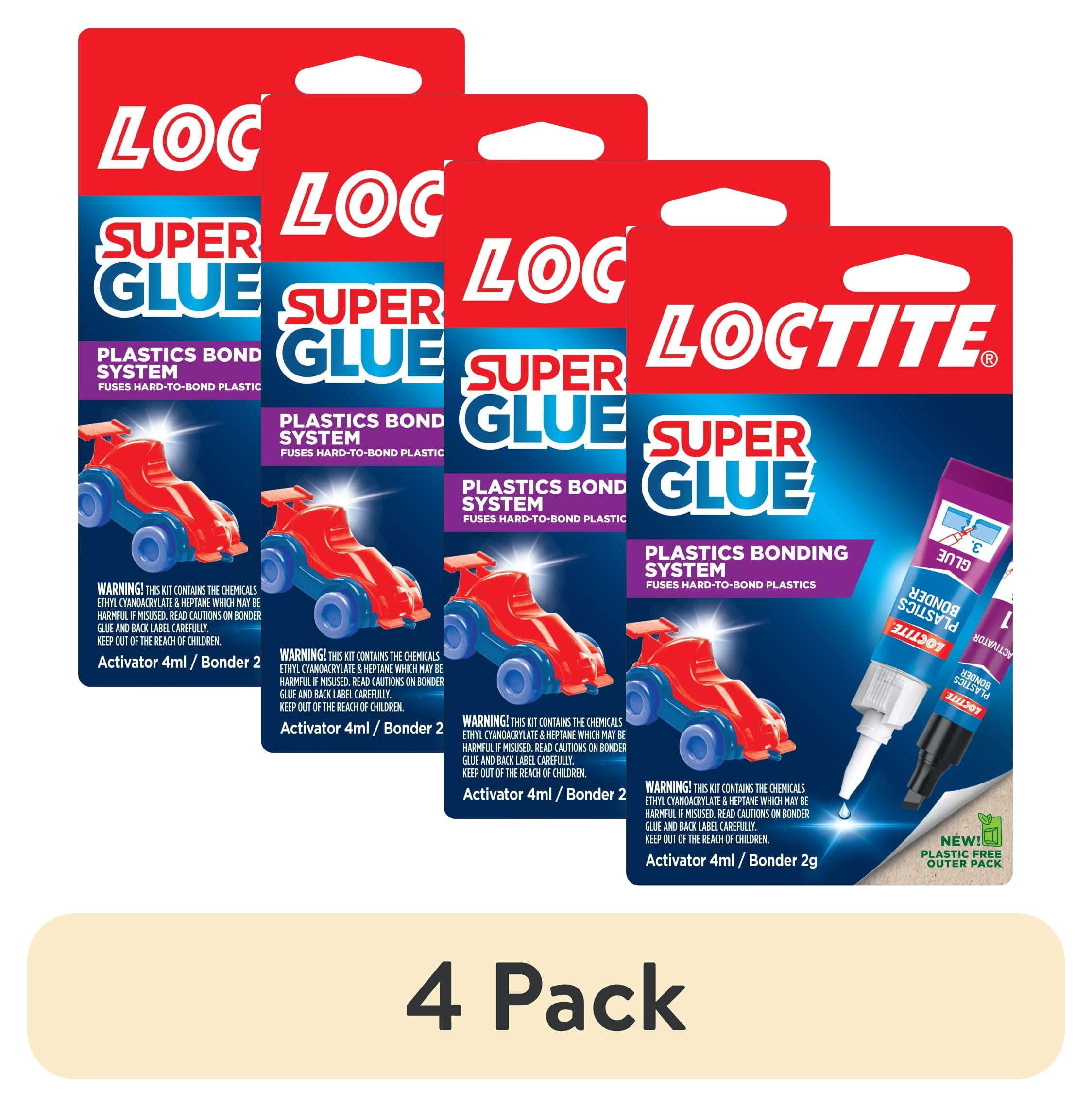 (4 pack) Loctite Super Glue Plastics Bonder, 10.14 oz Activator Stick + 10.07 oz Glue Tube