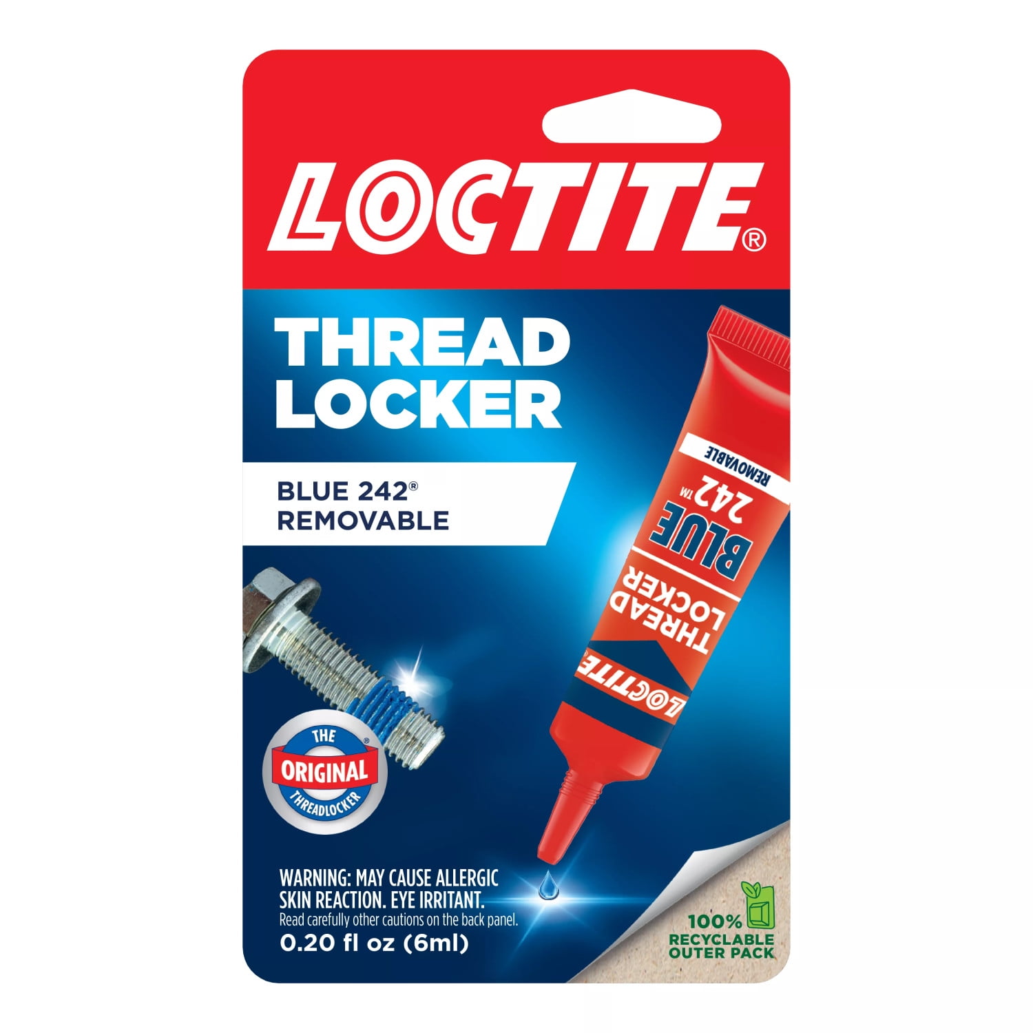 Henkel Loctite Blue 242 Threadlocker, Removable - 0.2 fl oz tube