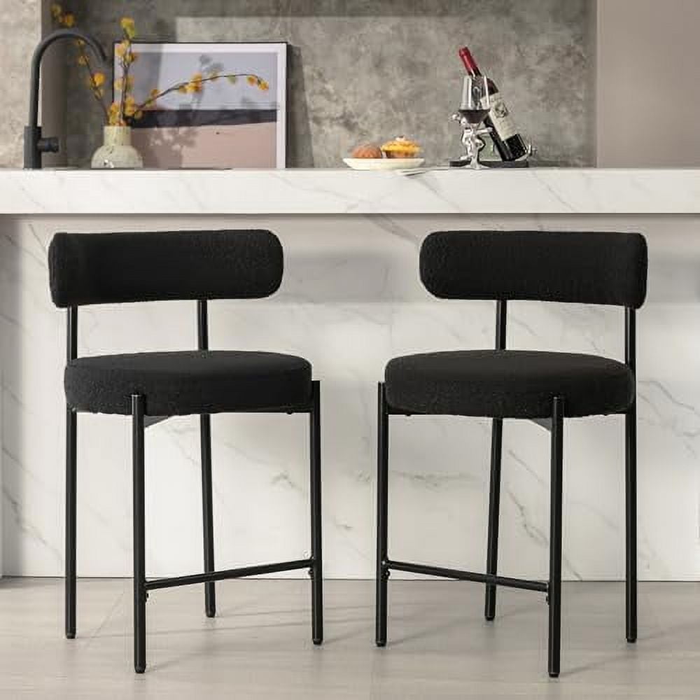 Locus Bono 24" Boucle Counter Stools Set of 2, Black Upholstered ...