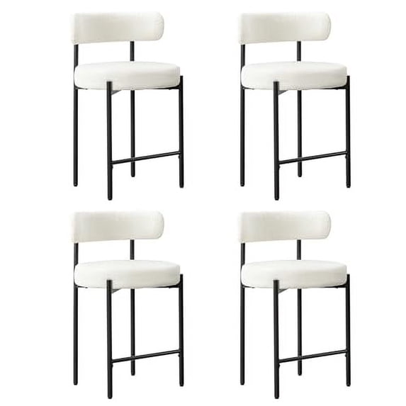 Locus Bono 24" Boucle Counter Stools Set of 4,White Bar Stools with Backs,Counter Height Bar Stools for Kitchen Island/Kitchen Counter,Upholstered Counter Chairs (White)