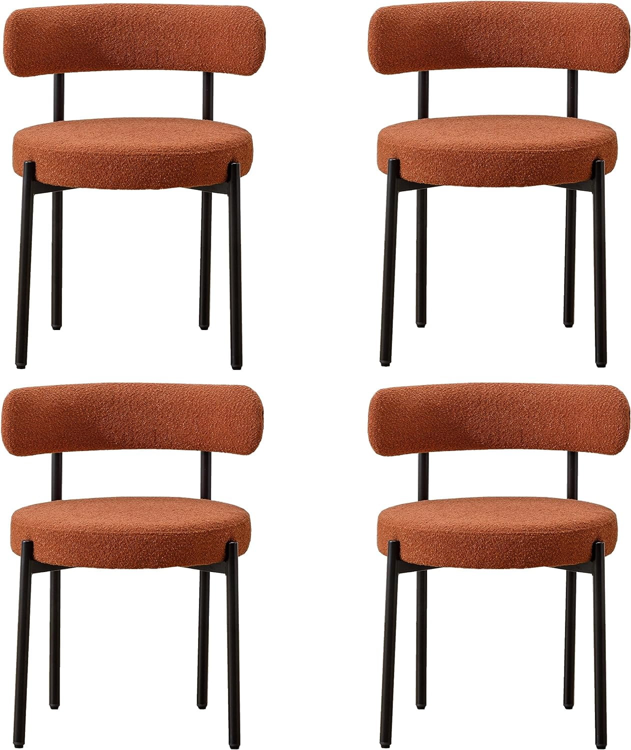 Locus Bono Boucle Dining Chairs Set of 4, Modern Upholstered Dining Room Chairs, Armless Kitchen Chair for Dining Room, Living Room, Rust/Burnt Orange